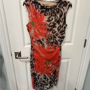 Frank Lyman Design Red and Brown Floral Fitted Dress 8
